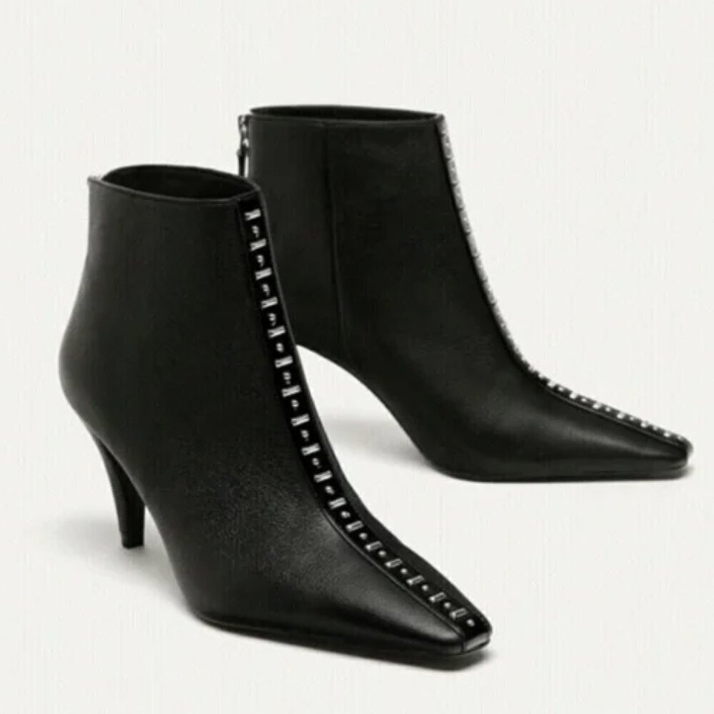 Zara Faux Leather Studded Boots Booties Heels Sz 9